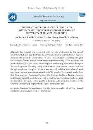 The impact of training service quality on students’ satisfaction in school of business of university of finance – marketing