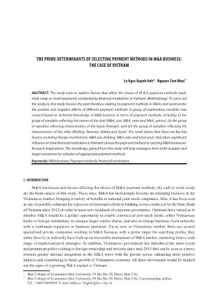 The prime determinants of selecting payment methods in m&a business: The case of vietnam