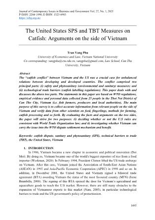 The united states sps and tbt measures on catfish: Arguments on the side of Vietnam