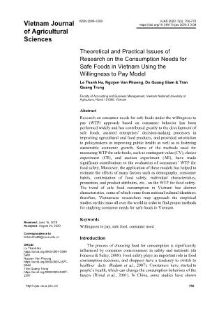 Theoretical and practical issues of research on the consumption needs for safe foods in Vietnam using the willingness to pay model