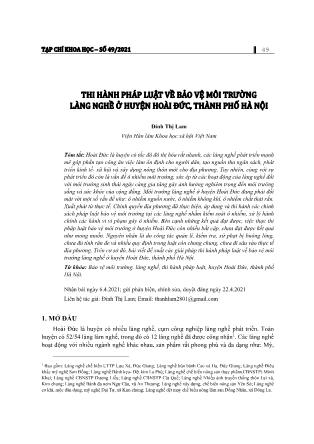 Thi hành pháp luật về bảo vệ môi trường làng nghề ở huyện Hoài Đức, Thành phố Hà Nội