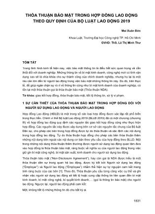 Thỏa thuận bảo mật trong hợp đồng lao động theo quy định của bộ luật lao động 2019