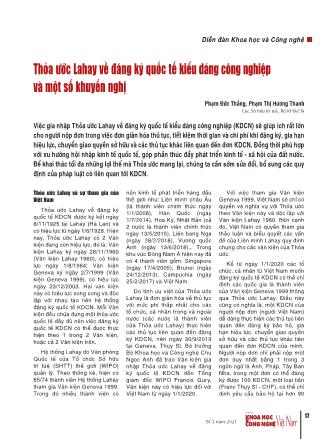 Thỏa ước Lahay về đăng ký quốc tế kiểu dáng công nghiệp và một số khuyến nghị