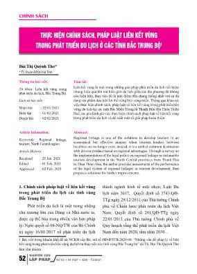 Thực hiện chính sách, pháp luật liên kết vùng trong phát triển du lịch ở các tỉnh Bắc Trung Bộ