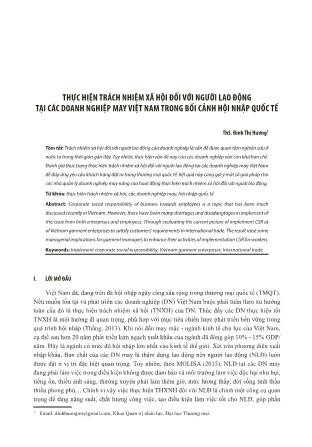 Thực hiện trách nhiệm xã hội đối với người lao động tại các doanh nghiệp may Việt Nam trong bối cảnh hội nhập quốc tế