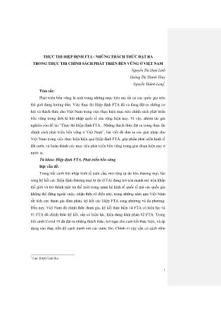 Thực thi hiệp định FTA - Những thách thức đặt ra trong thực thi chính sách phát triển bền vững ở Việt Nam