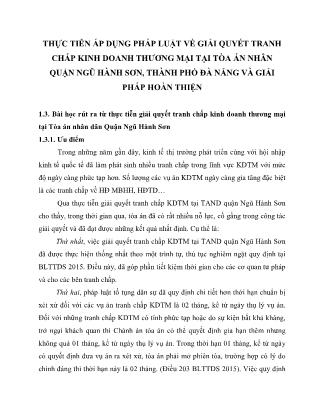 Thực tiễn áp dụng pháp luật về giải quyết tranh chấp kinh doanh thương mại tại Tòa án nhân quận Ngũ Hành Sơn, thành phố Đà Nẵng và giải pháp hoàn thiện (Phần 2)