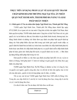 Thực tiễn áp dụng pháp luật về giải quyết tranh chấp kinh doanh thương mại tại Tòa án nhân quận Ngũ Hành Sơn, thành phố Đà Nẵng và giải pháp hoàn thiện (Phần 1)