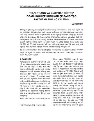 Thực trạng và giải pháp hỗ trợ doanh nghiệp khởi nghiệp sáng tạo tại Thành phố Hồ Chí Minh