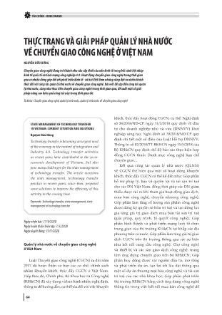 Thực trạng và giải pháp quản lý Nhà nước về chuyển giao công nghệ ở Việt Nam