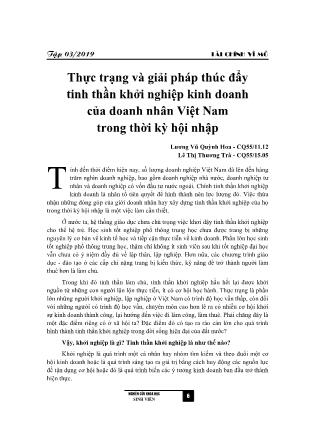 Thực trạng và giải pháp thúc đẩy tinh thần khởi nghiệp kinh doanh của doanh nhân Việt Nam trong thời kỳ hội nhập
