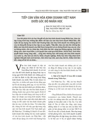 Tiếp cận văn hóa kinh doanh Việt Nam dưới góc độ nhân học