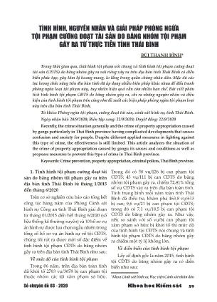 Tình hình, nguyên nhân và giải pháp phòng ngừa tội phạm cưỡng đoạt tài sản do băng nhóm tội phạm gây ra từ thực tiễn tỉnh Thái Bình