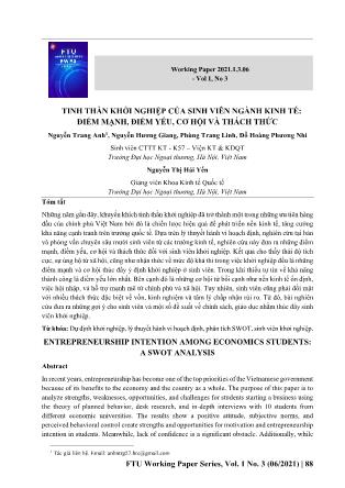 Tinh thần khởi nghiệp của sinh viên ngành kinh tế: Điểm mạnh, điểm yếu, cơ hội và thách thức