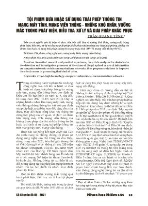 Tội phạm đưa hoặc sử dụng trái phép thông tin mạng máy tính, mạng viễn thông - Những khó khăn, vướng mắc trong phát hiện, điều tra, xử lý và giải pháp khắc phục