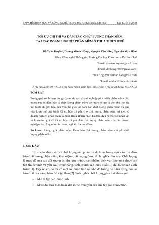 Tối ưu chi phí và đảm bảo chất lượng phần mềm tại các doanh nghiệp phần mềm ở Thừa Thiên Huế