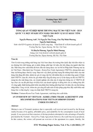 Tổng quan về hiệp định thương mại tự do Việt Nam – Hàn Quốc và một số khuyến nghị cho đơn vị xuất khẩu tôm Việt Nam