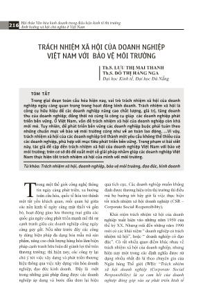Trách nhiệm xã hội của doanh nghiệp Việt Nam với bảo vệ môi trường