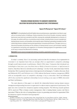 Training human resource to generate innovation: Solution for developing organization’s performance
