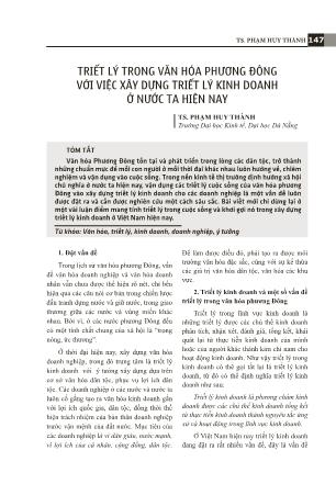 Triết lý trong văn hóa phương Đông với việc xây dựng triết lý kinh doanh ở nước ta hiện nay