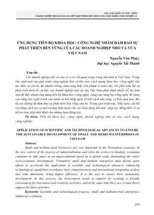 Ứng dụng tiến bộ khoa học - công nghệ nhằm đảm bảo sự phát triển bền vững của các doanh nghiệp nhỏ và vừa Việt Nam