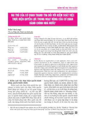 Vai trò của cơ quan thanh tra đối với kiểm soát việc thực hiện quyền lực trong hoạt động của cơ quan hành chính Nhà nước