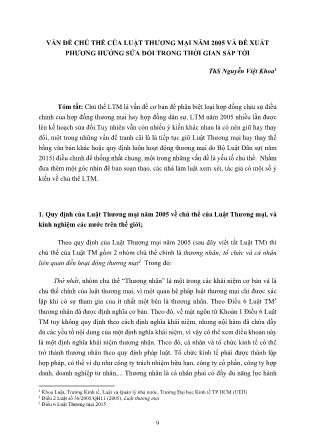 Vấn đề chủ thể của luật thương mại năm 2005 và đề xuất phương hướng sửa đổi trong thời gian sắp tới