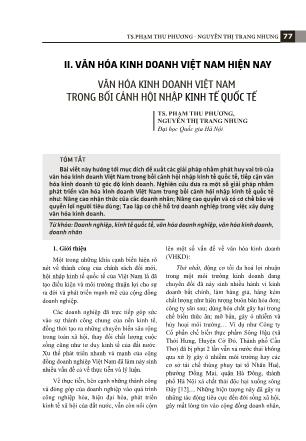 Văn hóa kinh doanh Việt Nam trong bối cảnh hội nhập kinh tế quốc tế
