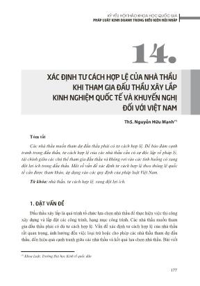 Xác định tư cách hợp lệ của nhà thầu khi tham gia đấu thầu xây lắp kinh nghiệm quốc tế và khuyến nghị đối với Việt Nam