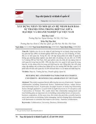 Xây dựng nhân tố mối quan hệ nhằm đảm bảo sự thành công trong hợp tác giữa Đại học và doanh nghiệp tại Việt Nam