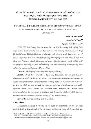 Xây dựng và phát triển kĩ năng cho sinh viên thông qua hoạt động khởi nghiệp, qua thực tiễn tại trường Đại học luật, Đại học Huế