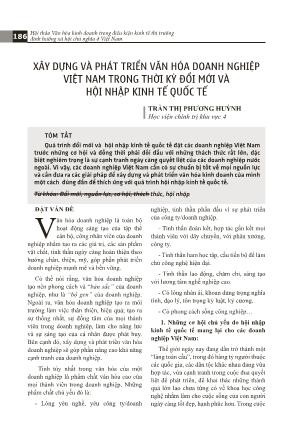 Xây dựng và phát triển văn hóa doanh nghiệp Việt Nam trong thời kỳ đổi mới và hội nhập kinh tế quốc tế