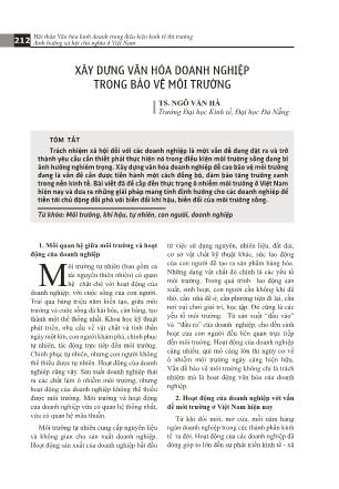 Xây dựng văn hóa doanh nghiệp trong bảo vệ môi trường