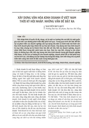 Xây dựng văn hóa kinh doanh ở Việt Nam thời kỳ hội nhập, những vấn đề đăt ra