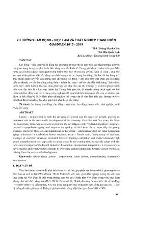 Xu hướng lao động - việc làm và thất nghiệp thanh niên giai đoạn 2015 - 2019